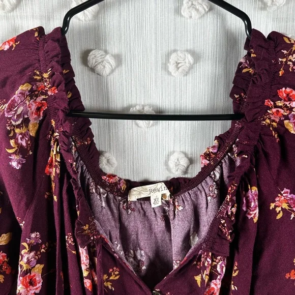 Rewind Burgundy Floral Boho Blouse Size XS - Picture 4 of 5